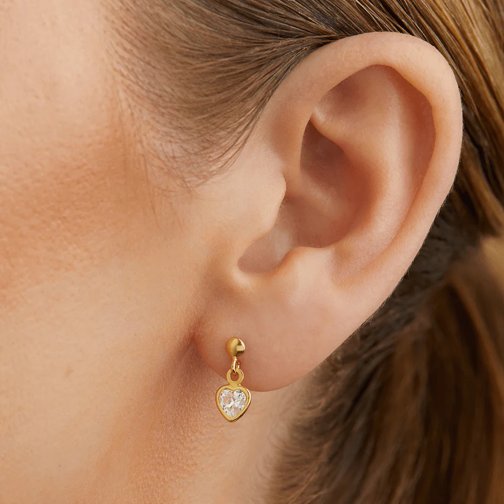 13mm Cubic Zirconia Bezel Heart Drop Studs in 9kt Bonded Yellow Gold - Image 3