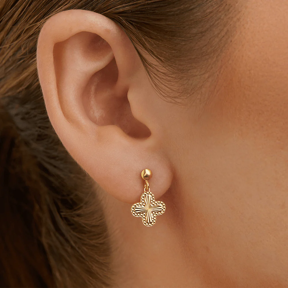 Clover Drop Studs in 9kt Yellow Bonded Gold - Image 3