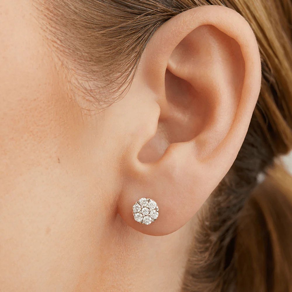 Cluster Stud Earrings with 0.50tw of Laboratory-Grown Diamonds in Rhodium Plated Sterling Silver - Image 3