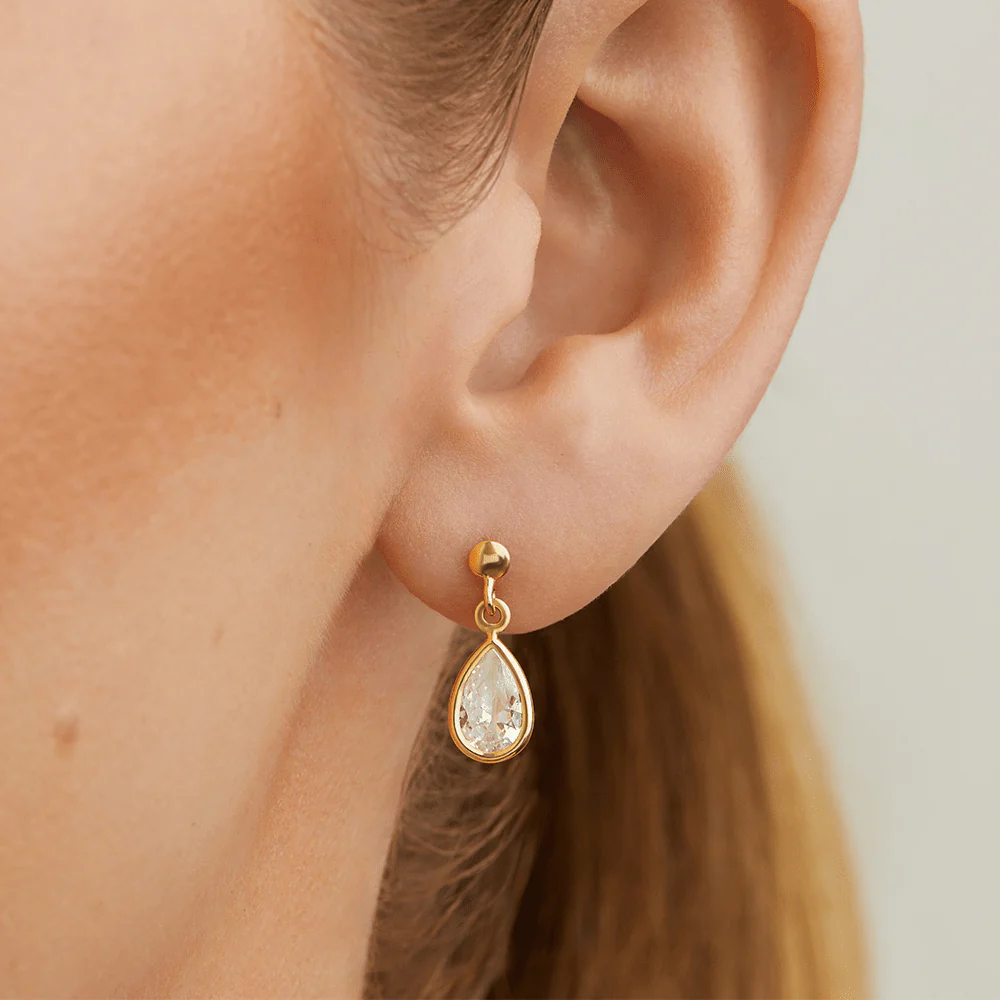 Cubic Zirconia Tear Drop Earrings in 9kt Bonded Gold - Image 3