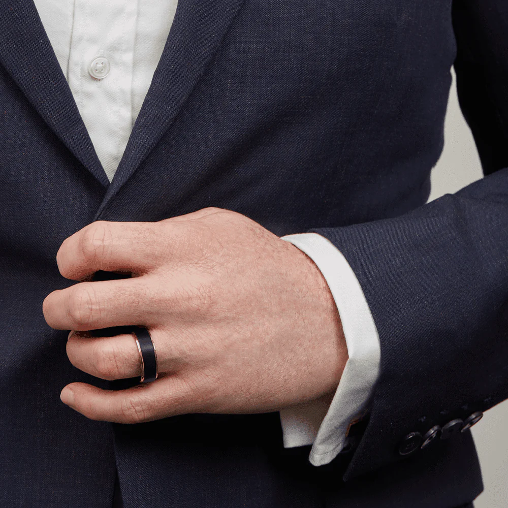 Stanton Made for Men 8mm Black and Rose Gold Ring - Image 3