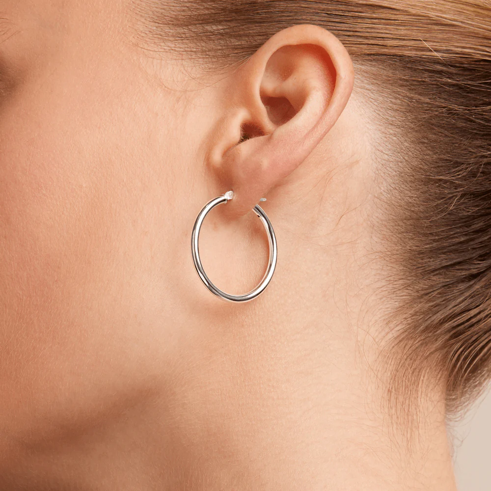 30mm Plain Hoop Earrings in Sterling Silver - Image 3